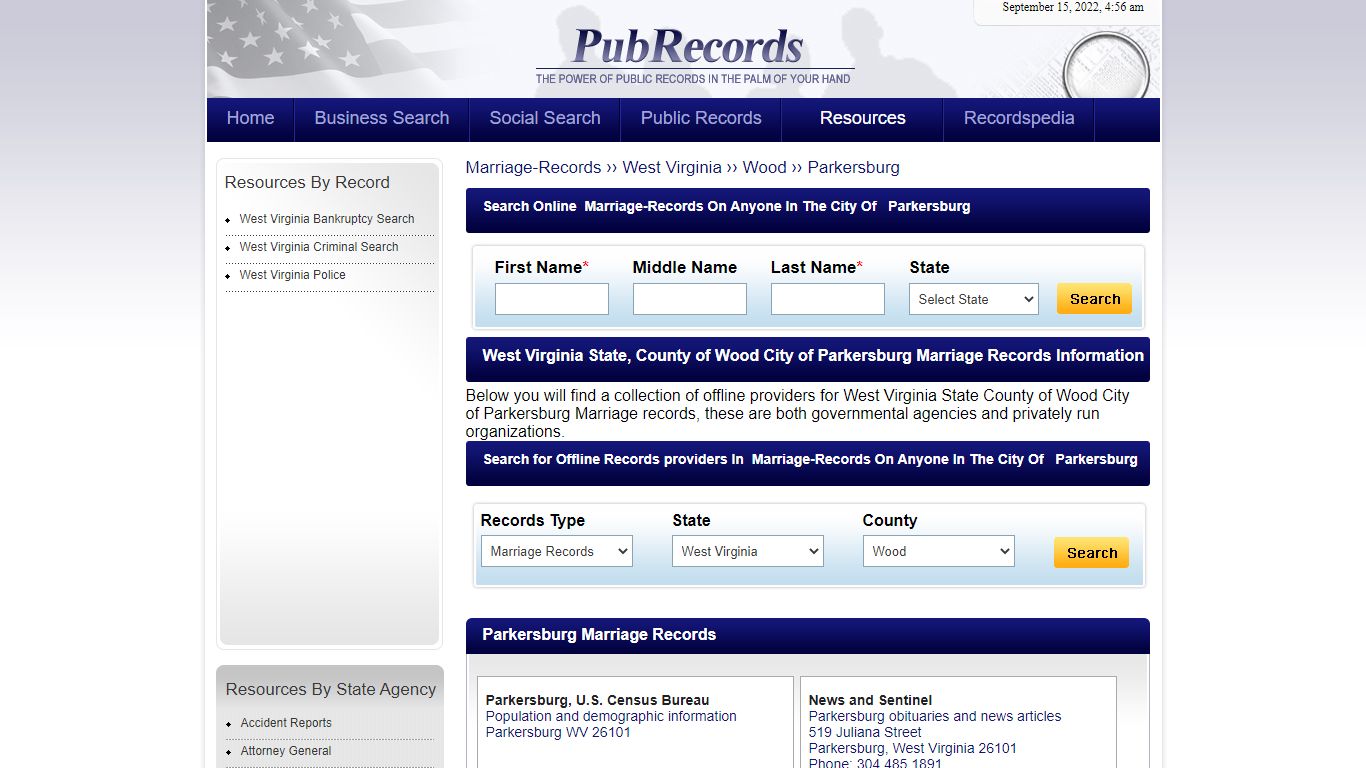 Parkersburg, Wood County, West Virginia Marriage Records