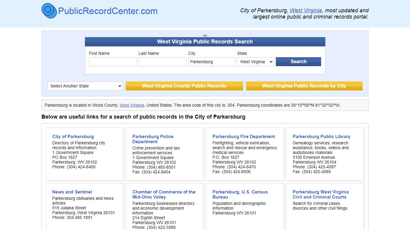 Parkersburg, West Virginia Public Records and Criminal Background Check