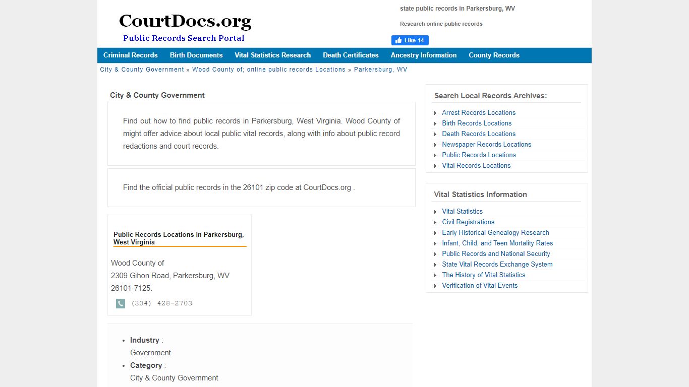 Parkersburg, WV Government Public Records - Wood County Of