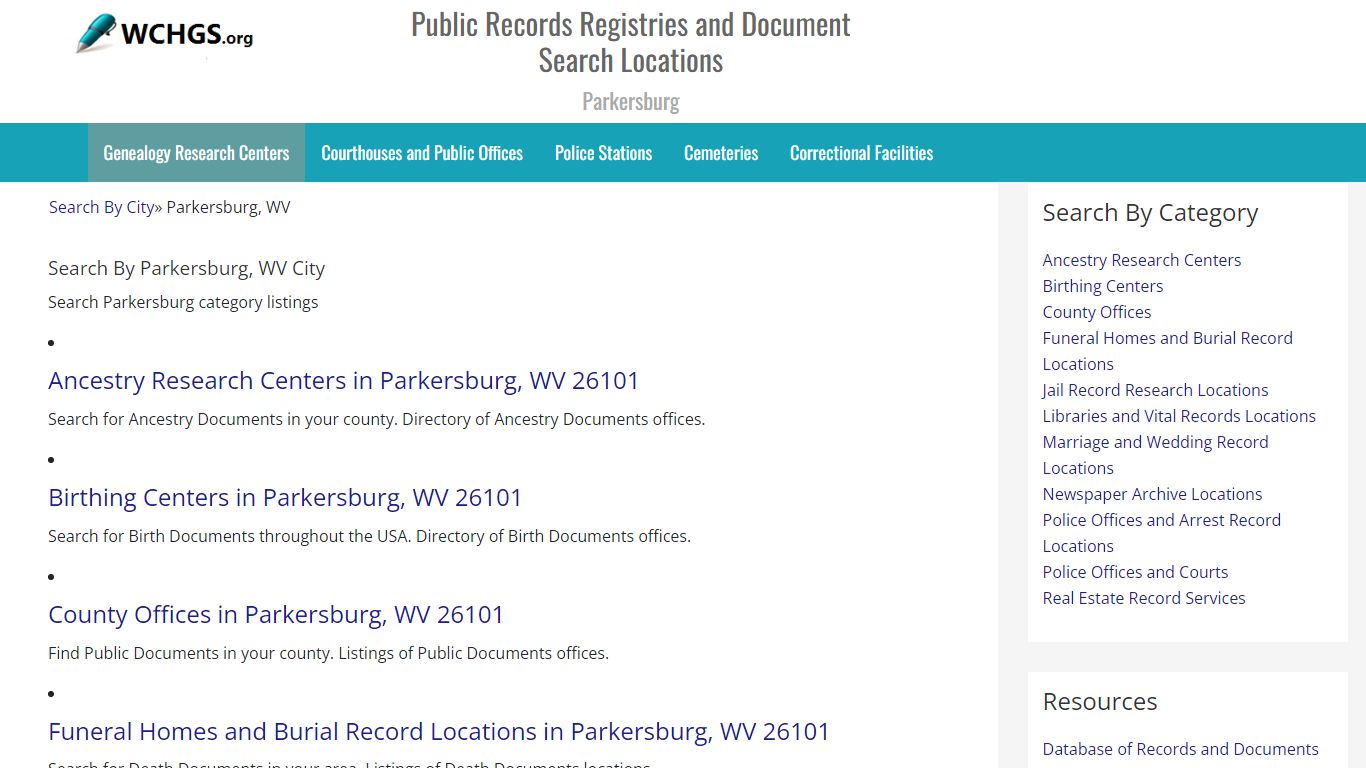 Public Records Registries in Parkersburg, WV - WCHGS.org